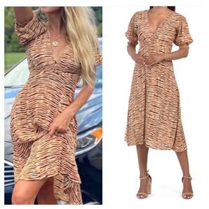 Faithfull the Brand Marie Louise Midi Dress Medium Wyldie Animal Print Boho